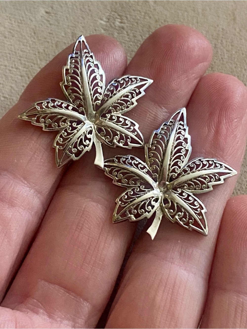 Vintage Alice Caviness Sterling Silver Maple Leaf Earrings 925